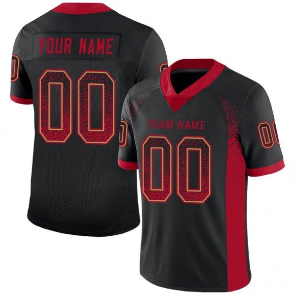 Women's Custom Black Red-Old Gold Mesh Drift Fashion Football Jersey