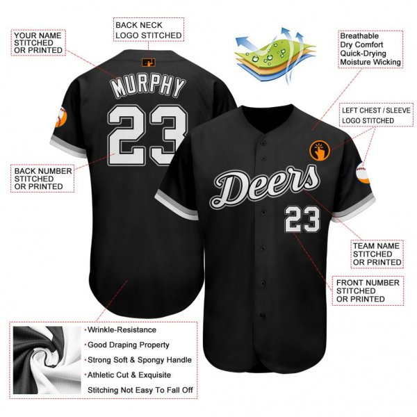 Mens Custom Black White-Gray Authentic Baseball Jersey