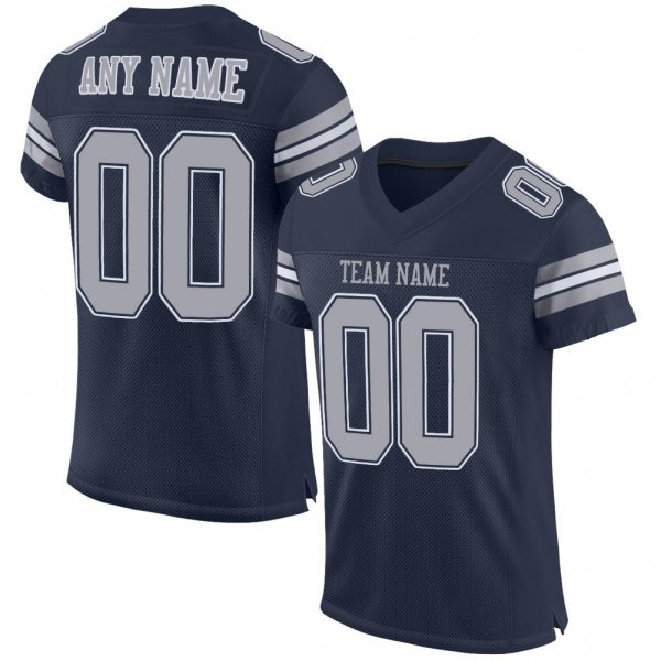 Kid's Custom Navy Gray-White Mesh Authentic Football Jersey