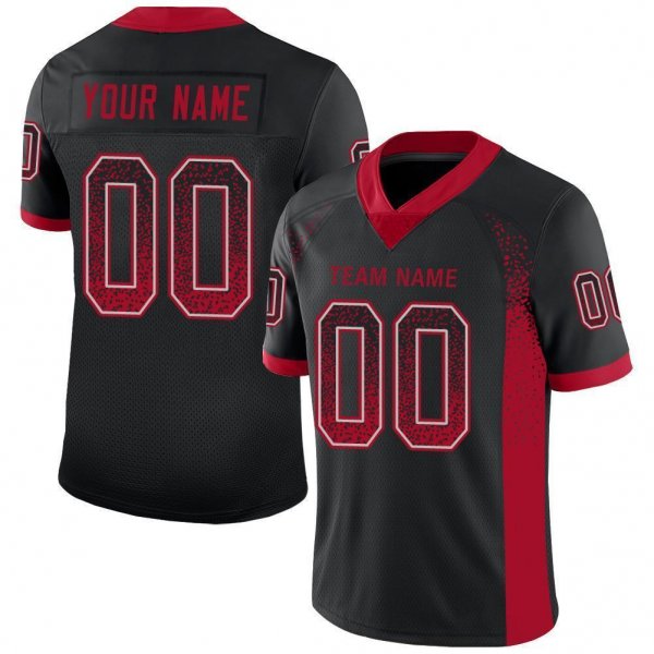 Youth Custom Black Red-Gray Mesh Drift Fashion Football Jersey