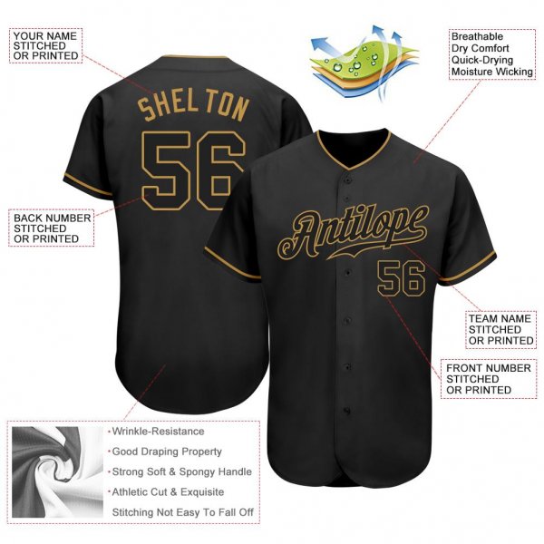 Preschool Custom Black Black-Old Gold Authentic Baseball Jersey