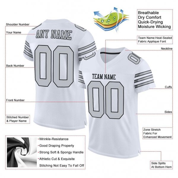 Preschool Custom White Silver-Black Mesh Authentic Football Jersey