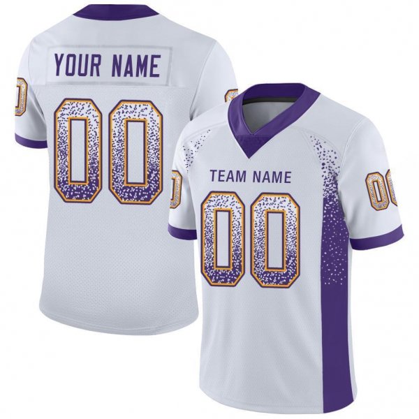 Men's Custom White Purple-Gold Mesh Drift Fashion Football Jersey