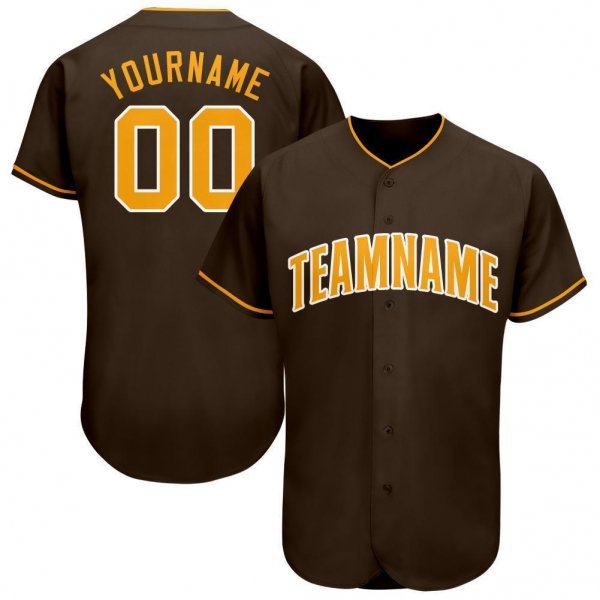 Men's Custom Brown Gold-White Baseball Jersey