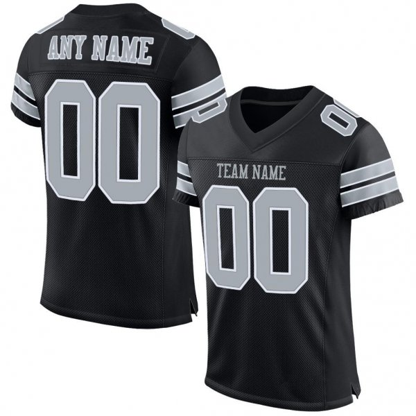 Women's Custom Black Silver-White Mesh Authentic Football Jersey