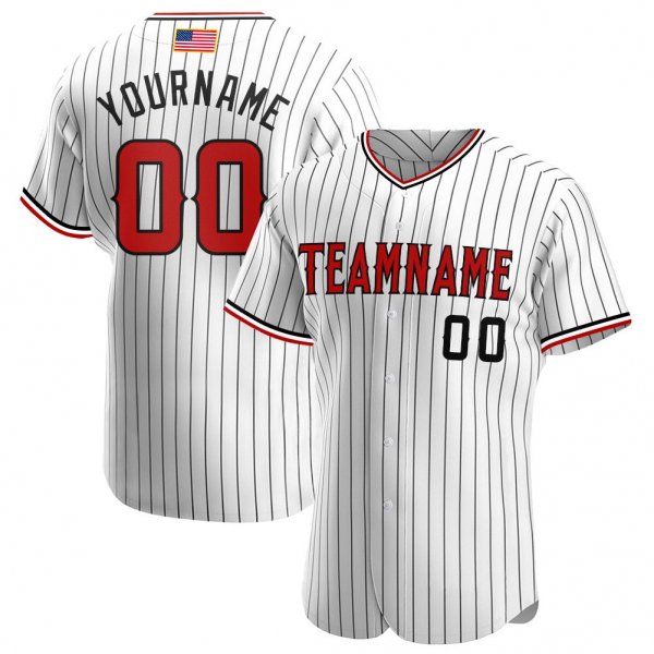 Women's Custom White Black Pinstripe Red-Black Authentic American Flag Fashion Baseball Jersey