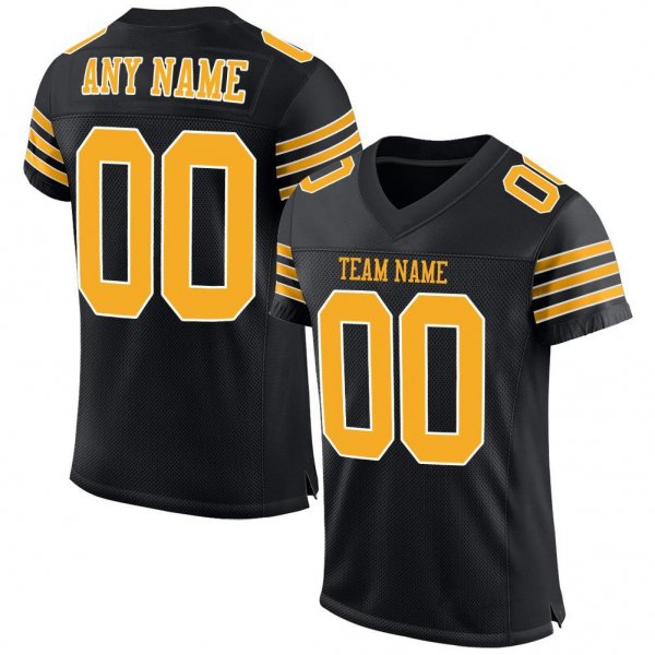 Women's Custom Black Gold-White Mesh Authentic Football Jersey