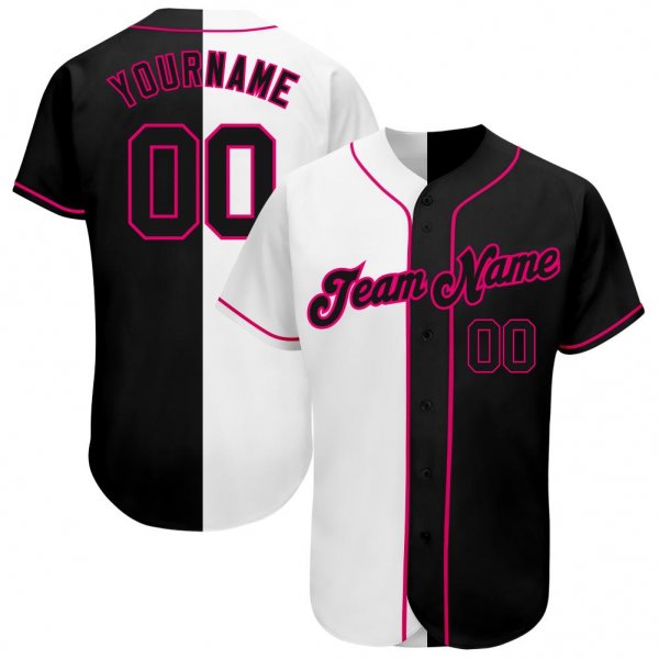 Kid's Custom White-Black Pink Authentic Split Fashion Baseball Jersey