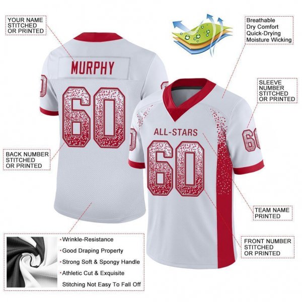 Youth Custom White Red-Gray Mesh Drift Fashion Football Jersey