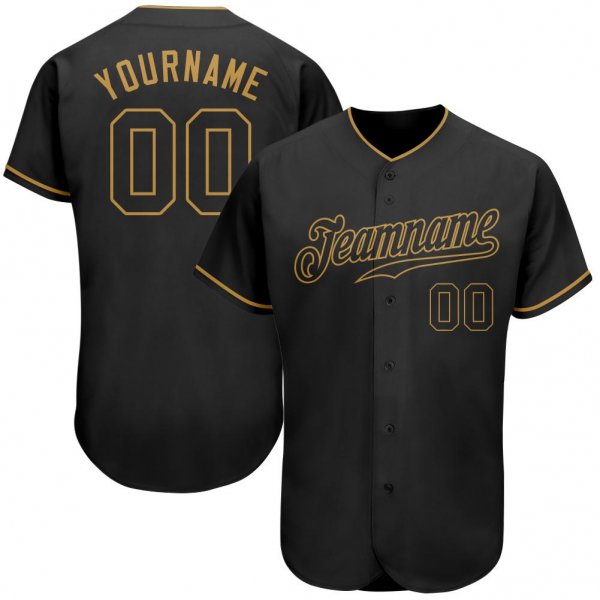 Men's Custom Black Black-Old Gold Authentic Baseball Jersey
