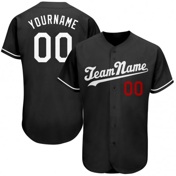 Kid's Custom Black White-Red Authentic Baseball Jersey