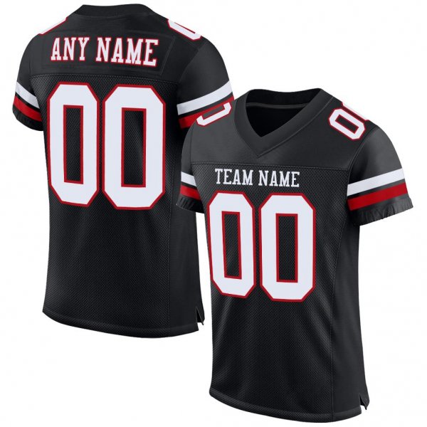 Women's Custom Black White-Red Mesh Authentic Football Jersey