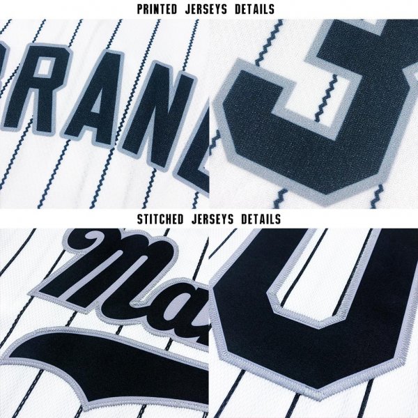 Youth Custom White Black Pinstripe Black-Gray Baseball Jersey