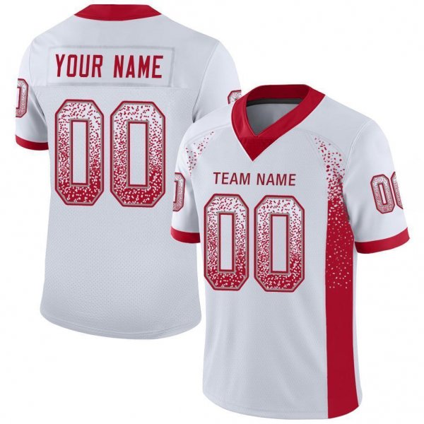 Women's Custom White Red-Gray Mesh Drift Fashion Football Jersey