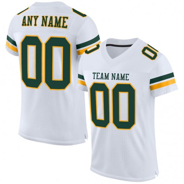 Preschool Custom White Green-Gold Mesh Authentic Football Jersey