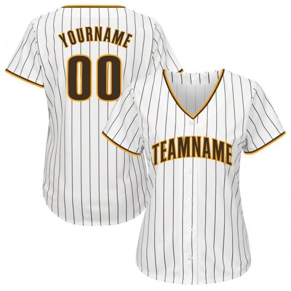 Youth Custom White Brown Pinstripe Brown-Gold Baseball Jersey