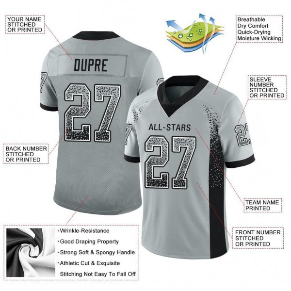 Youth Custom Silver Black-White Mesh Drift Fashion Football Jersey