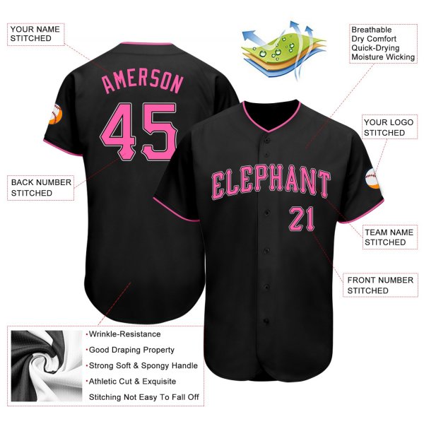 Preschool Custom Black Pink-White Authentic Baseball Jersey