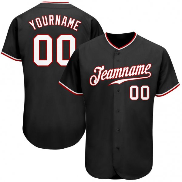 Kid's Custom Black White-Red Authentic Baseball Jersey