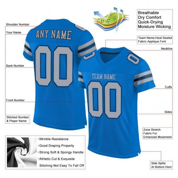 Preschool Custom Panther Blue Light Gray-Black Mesh Authentic Football Jersey