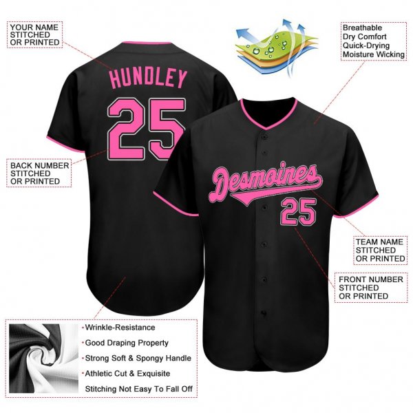 Preschool Custom Black Pink-White Authentic Baseball Jersey