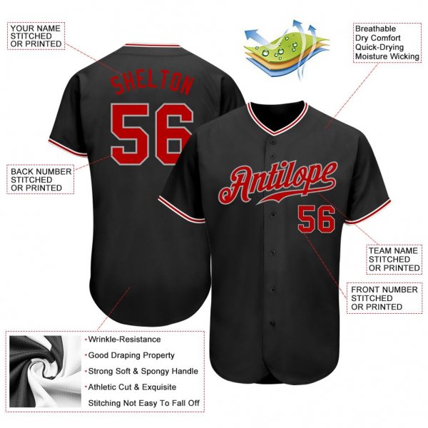 Preschool Custom Black Red-Gray Authentic Baseball Jersey