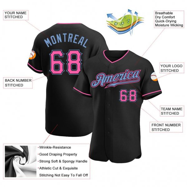 Preschool Custom Black Pink-Light Blue Authentic Baseball Jersey