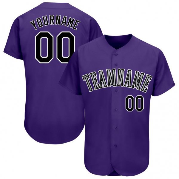 Men's Custom Purple Black-White Baseball Jersey