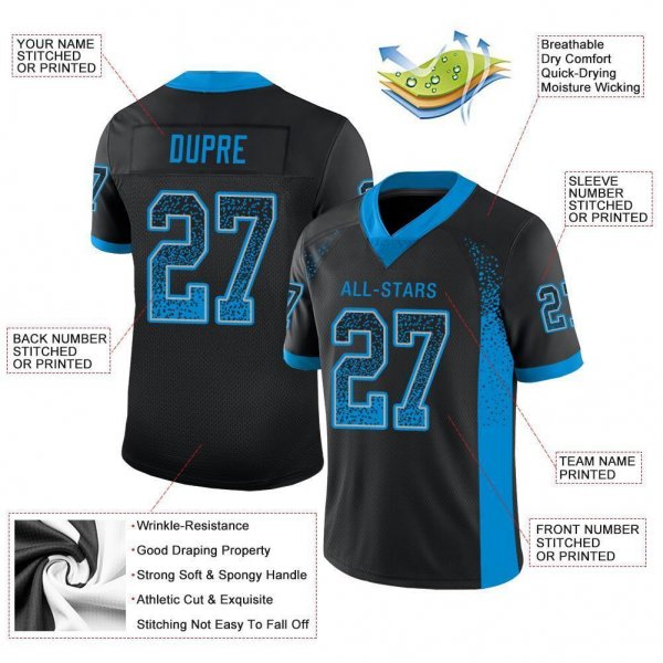 Youth Custom Black Panther Blue-Gray Mesh Drift Fashion Football Jersey