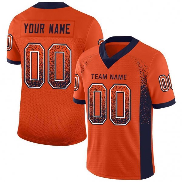 Men's Custom Orange Navy-White Mesh Drift Fashion Football Jersey