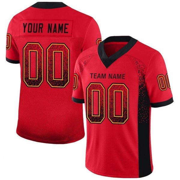 Women's Custom Scarlet Black-Gold Mesh Drift Fashion Football Jersey