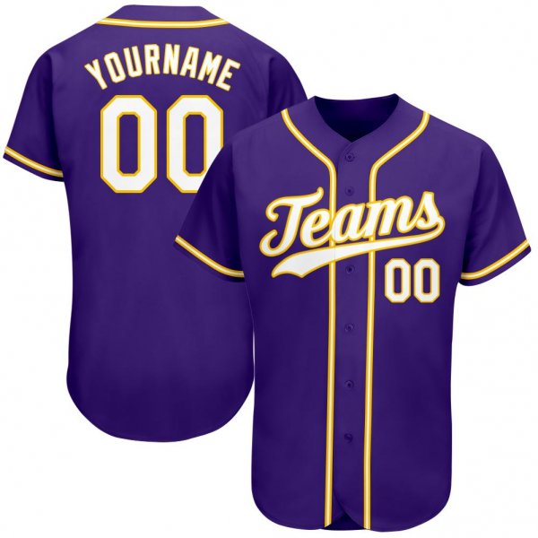 Preschool Custom Purple White-Gold Authentic Baseball Jersey