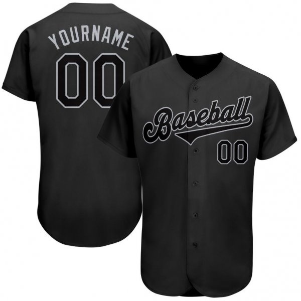 Men's Custom Black Black-Gray Authentic Baseball Jersey