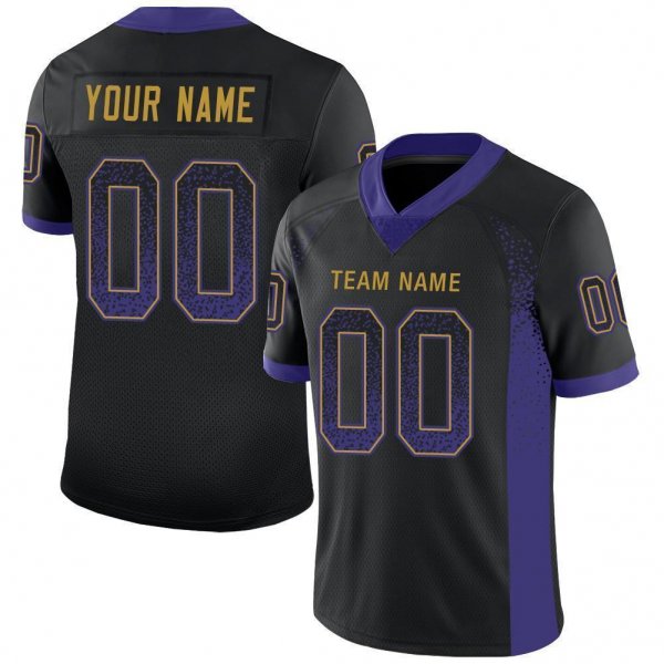 Women's Custom Black Purple-Old Gold Mesh Drift Fashion Football Jersey