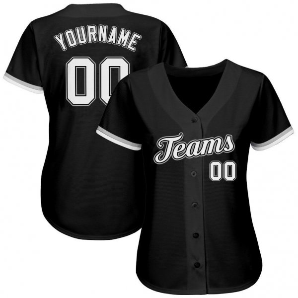 Mens Custom Black White-Gray Authentic Baseball Jersey