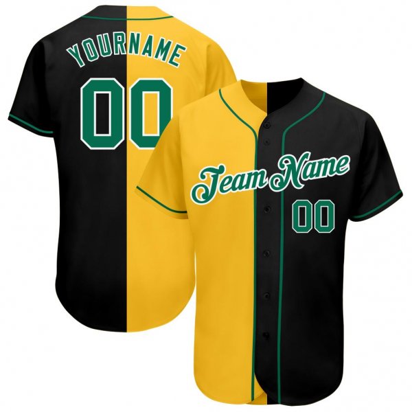 Preschool Custom Black Kelly Green-Gold Authentic Split Fashion Baseball Jersey