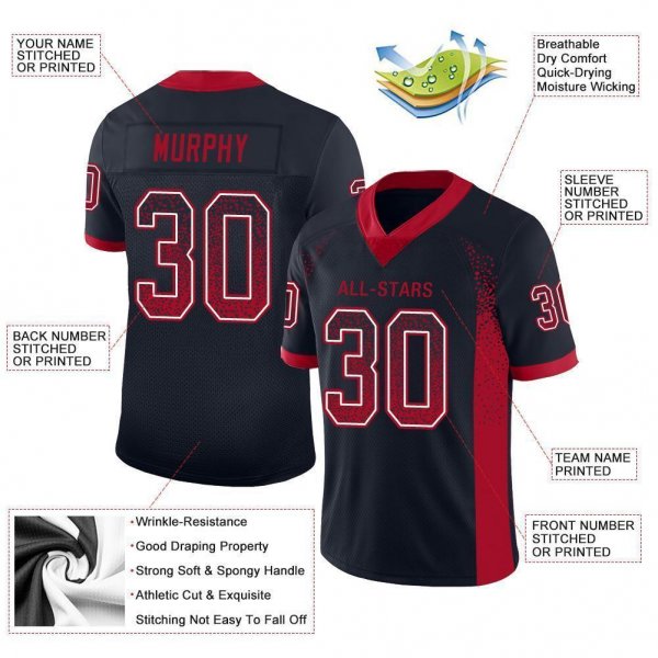 Youth Custom Navy Red-White Mesh Drift Fashion Football Jersey