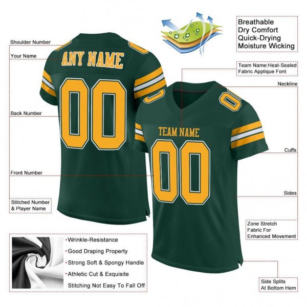 Preschool Custom Green Gold-White Mesh Authentic Football Jersey