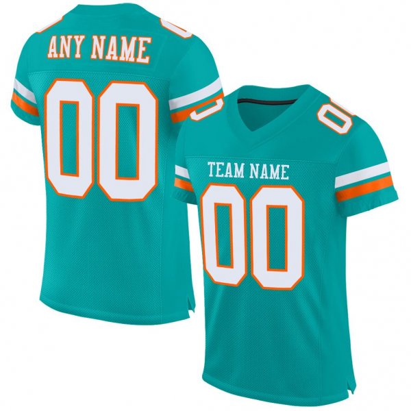 Women's Custom Aqua White-Orange Mesh Authentic Football Jersey