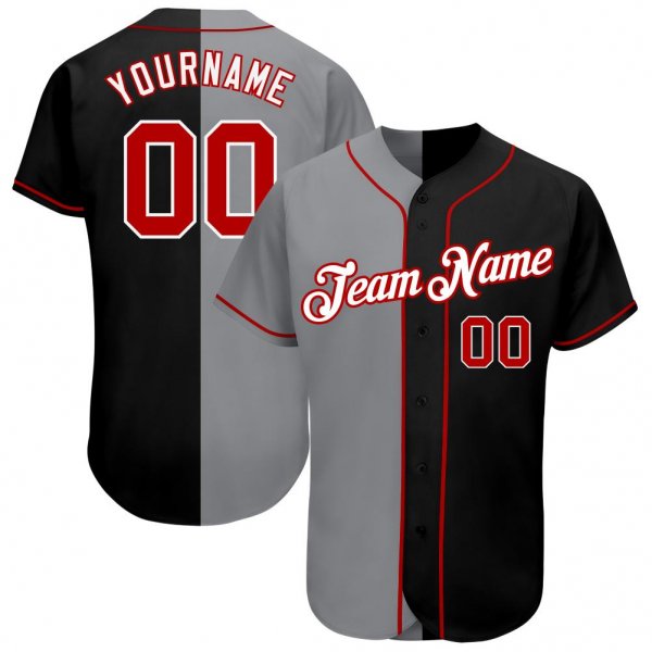 Kid's Custom Black Red-Gray Authentic Split Fashion Baseball Jersey