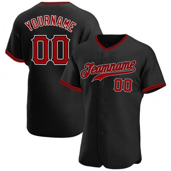 Men's Custom Black Red-White Authentic Baseball Jersey