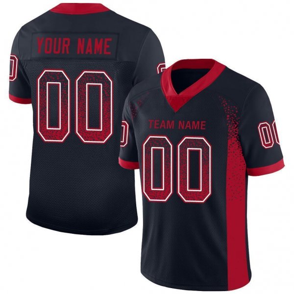 Men's Custom Navy Red-White Mesh Drift Fashion Football Jersey