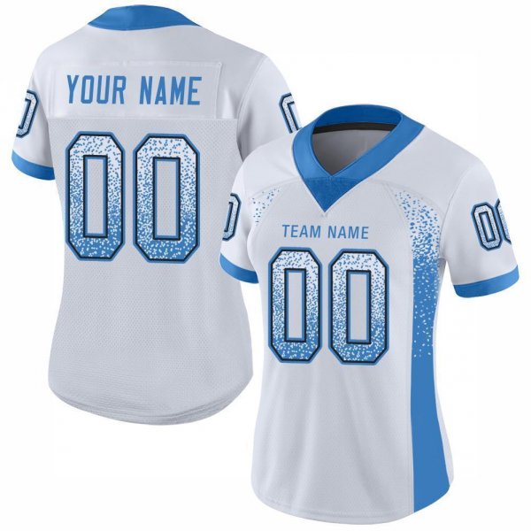 Youth Custom White Powder Blue-Black Mesh Drift Fashion Football Jersey