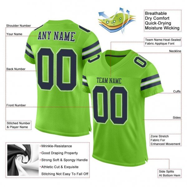 Preschool Custom Neon Green Navy-White Mesh Authentic Football Jersey