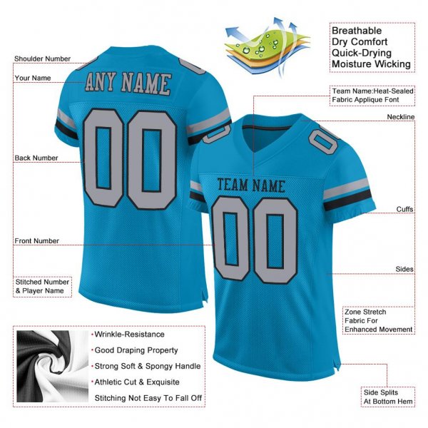 Preschool Custom Panther Blue Light Gray-Black Mesh Authentic Football Jersey