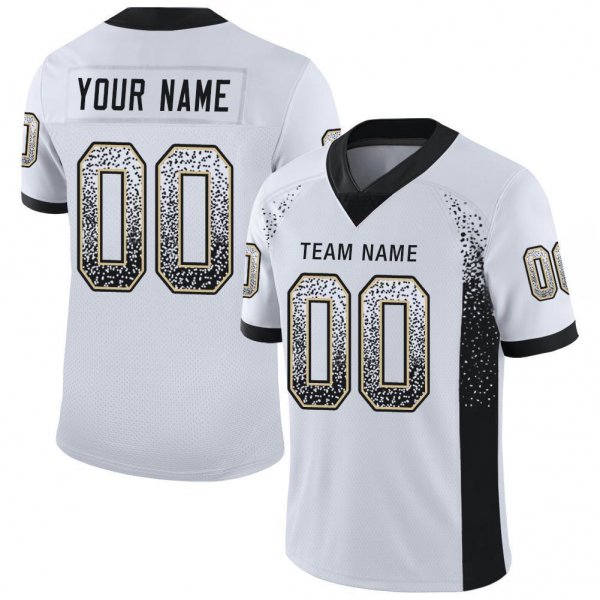 Youth Custom White Black-Vegas Gold Mesh Drift Fashion Football Jersey