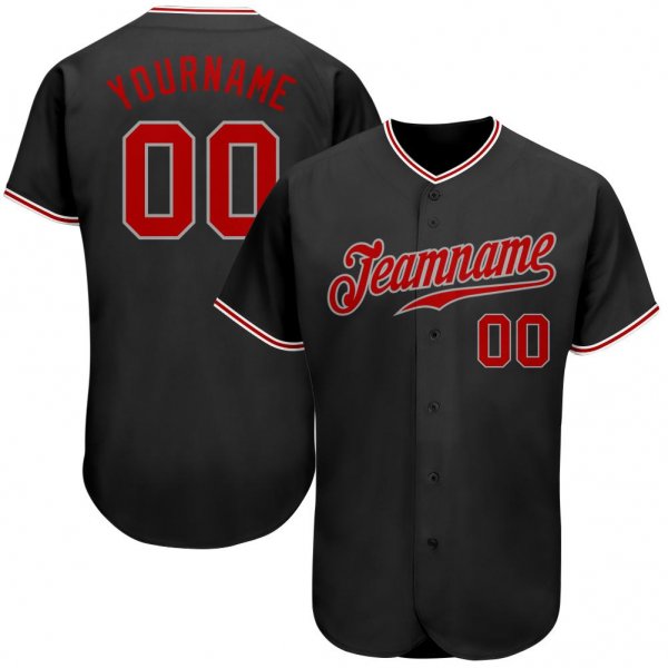 Preschool Custom Black Red-Gray Authentic Baseball Jersey