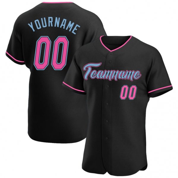 Men's Custom Black Pink-Light Blue Authentic Baseball Jersey