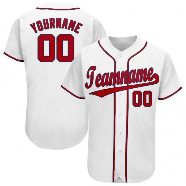 Men's Custom White Red-Navy Baseball Jersey