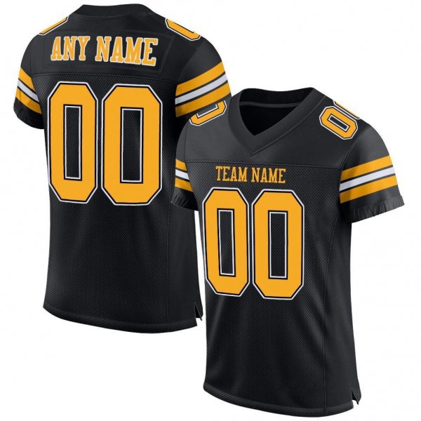 Kid's Custom Black Gold-White Mesh Authentic Football Jersey